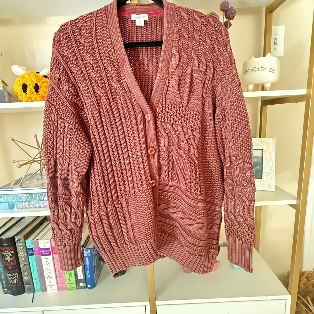 Sundance Women’s Cable Knit Cardigan in Rust - Picture 2 of 10